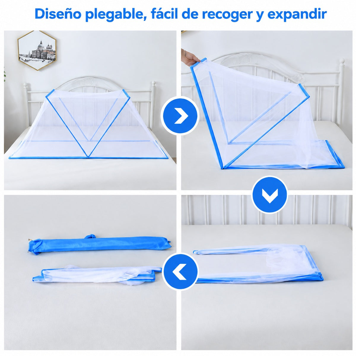 Toldillo mosquitero, diseño plegable en 4 pasos